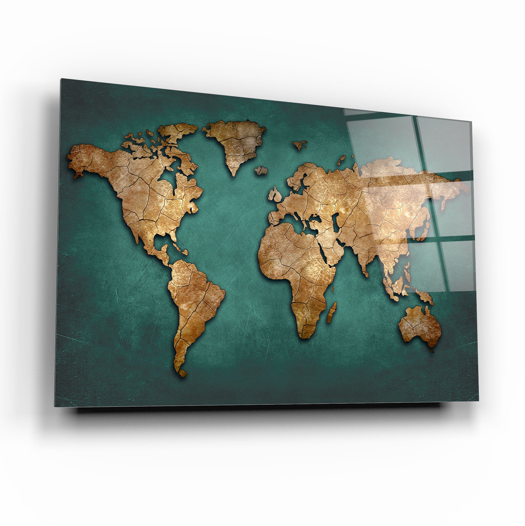 Monochrome World Map Tempered Glass Wall Art, primary product view, model GA1705