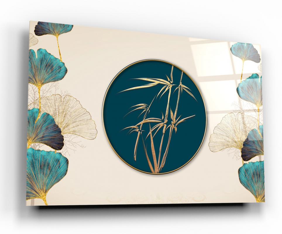 Monochrome Decorative Leaves Tempered Glass Wall Art, primary product view, model GA1137