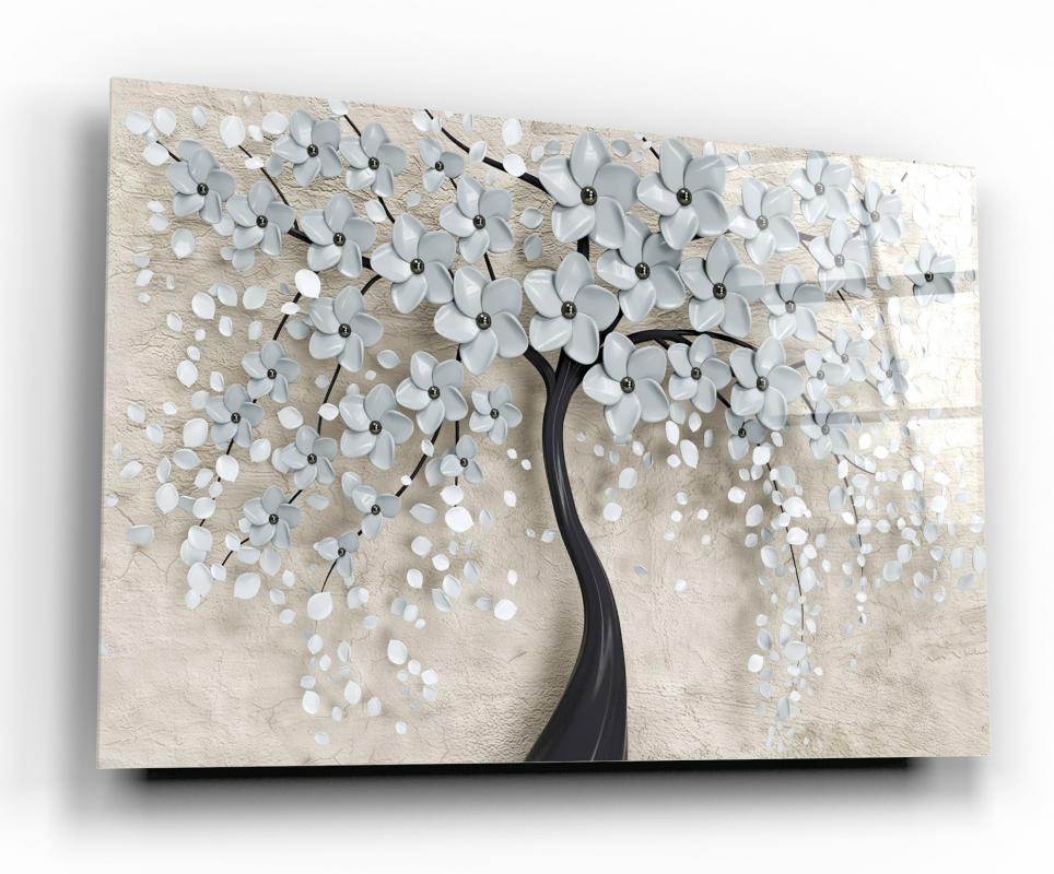 Monochrome Floral Composition Tempered Glass Wall Art, primary product view, model GA1019