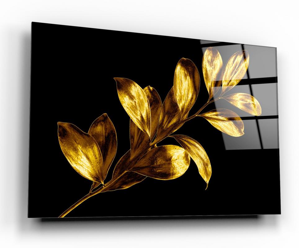 Gold Decorative Leaves Tempered Glass Wall Art, primary product view, model GA1112