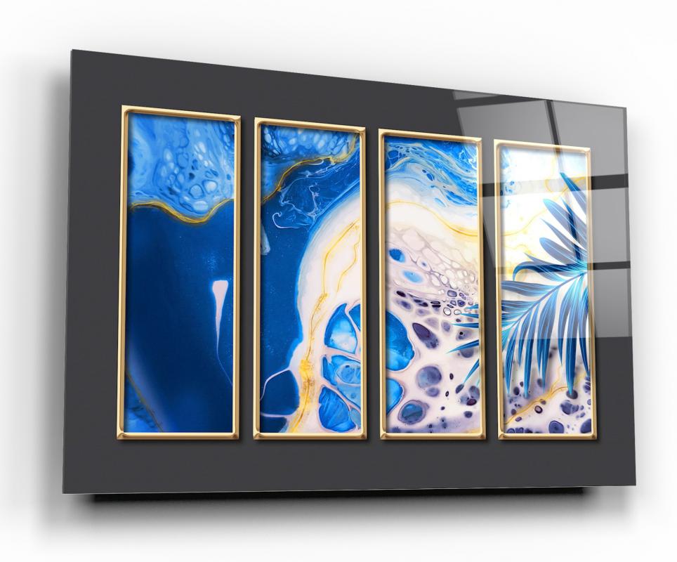 Deep Blue Modern Abstract Composition Tempered Glass Wall Art, primary product view, model GA1040