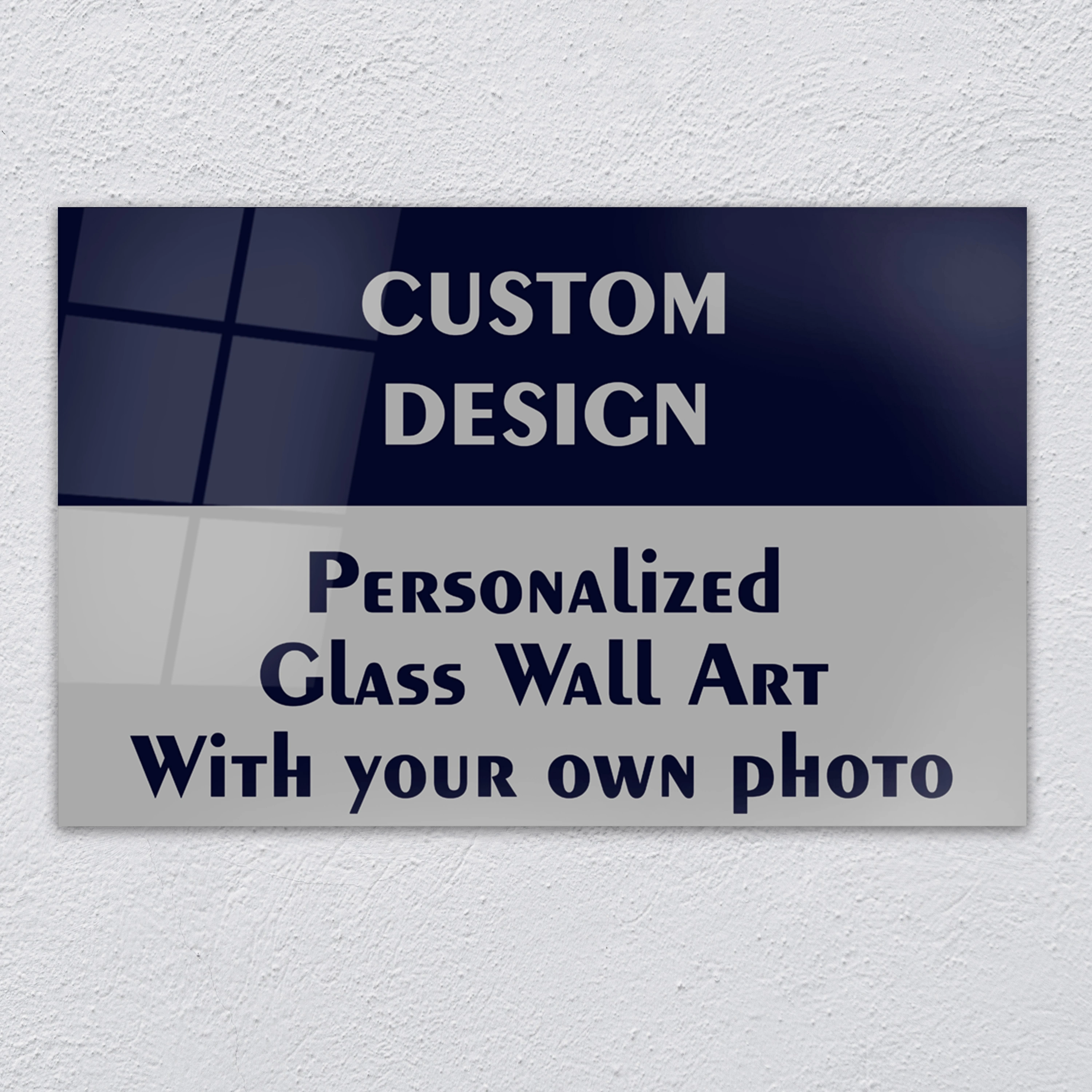 Personalized horizontal glass wall art with your own photo: custom design preview on tempered glass