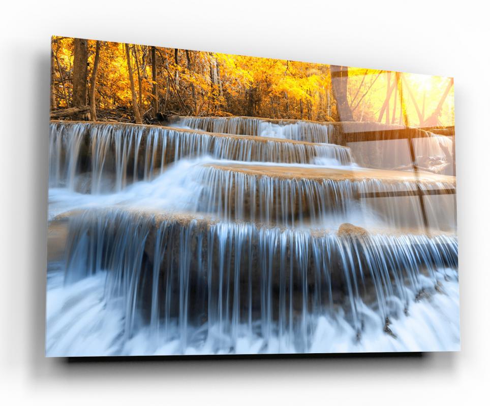 Monochrome Waterfall Landscape Tempered Glass Wall Art, primary product view, model GA1063