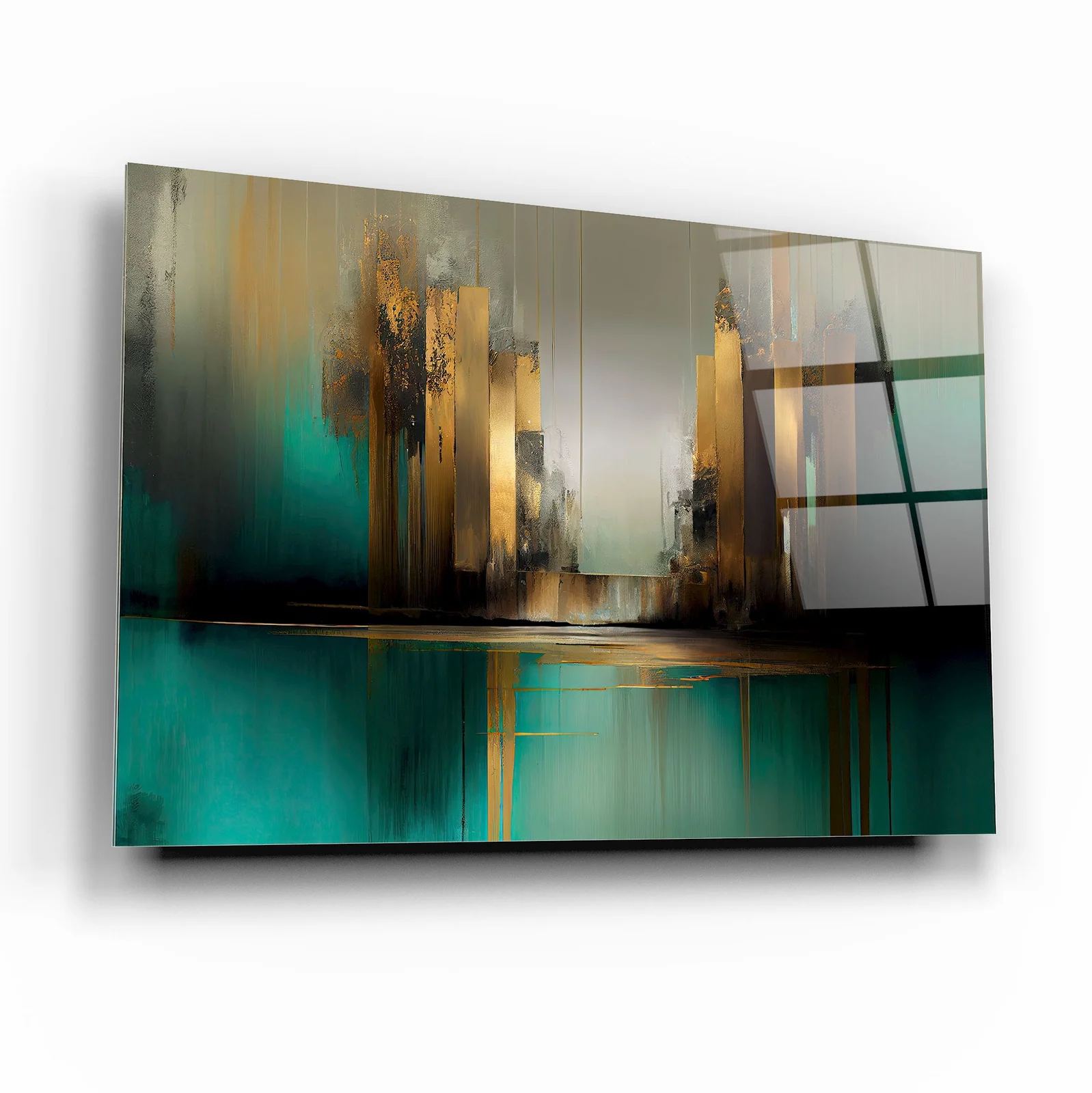 Monochrome Modern Abstract Composition Tempered Glass Wall Art, primary product view, model GA3008