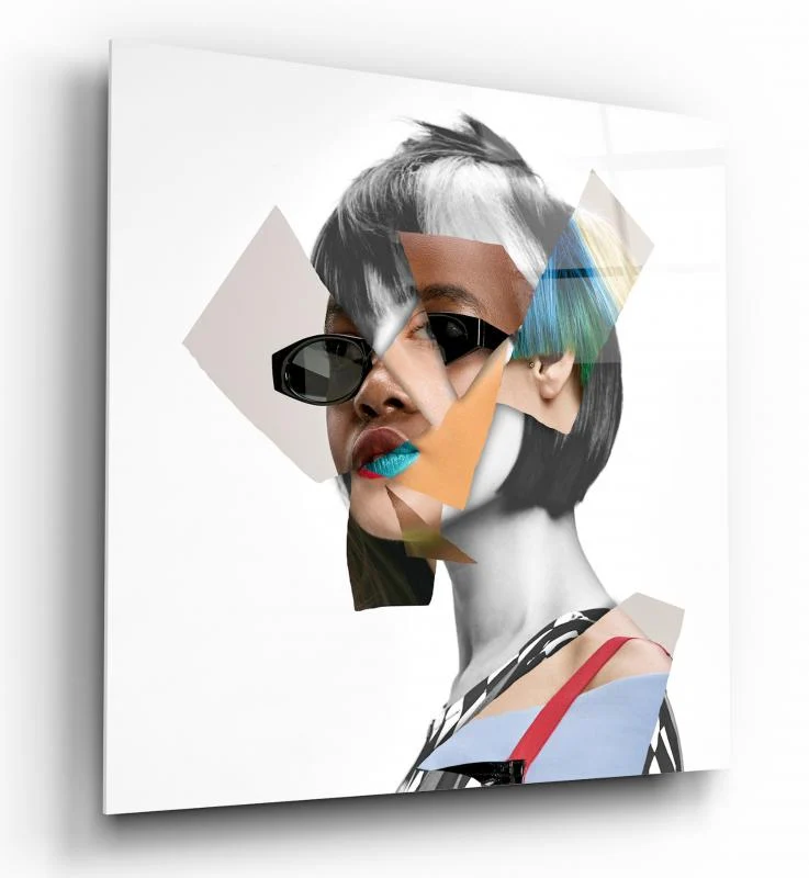 Geometric Fashion Muse Square Glass Wall Art, front angled view