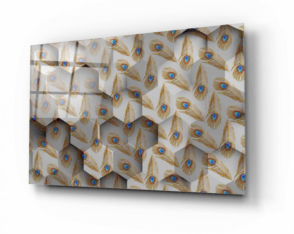 Multicolor Delicate Feathers Tempered Glass Wall Art, primary product view, model 0GA0369