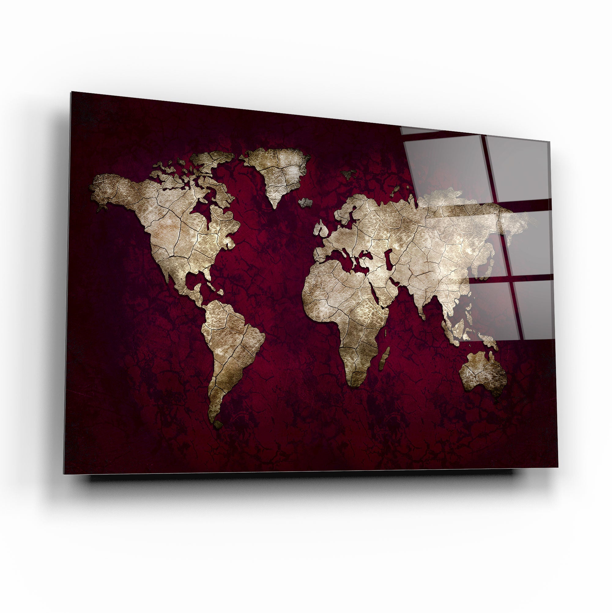 Warm Red World Map Tempered Glass Wall Art, primary product view, model GA1703