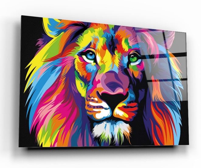 Multicolor Majestic Lion Tempered Glass Wall Art, primary product view, model GA1680