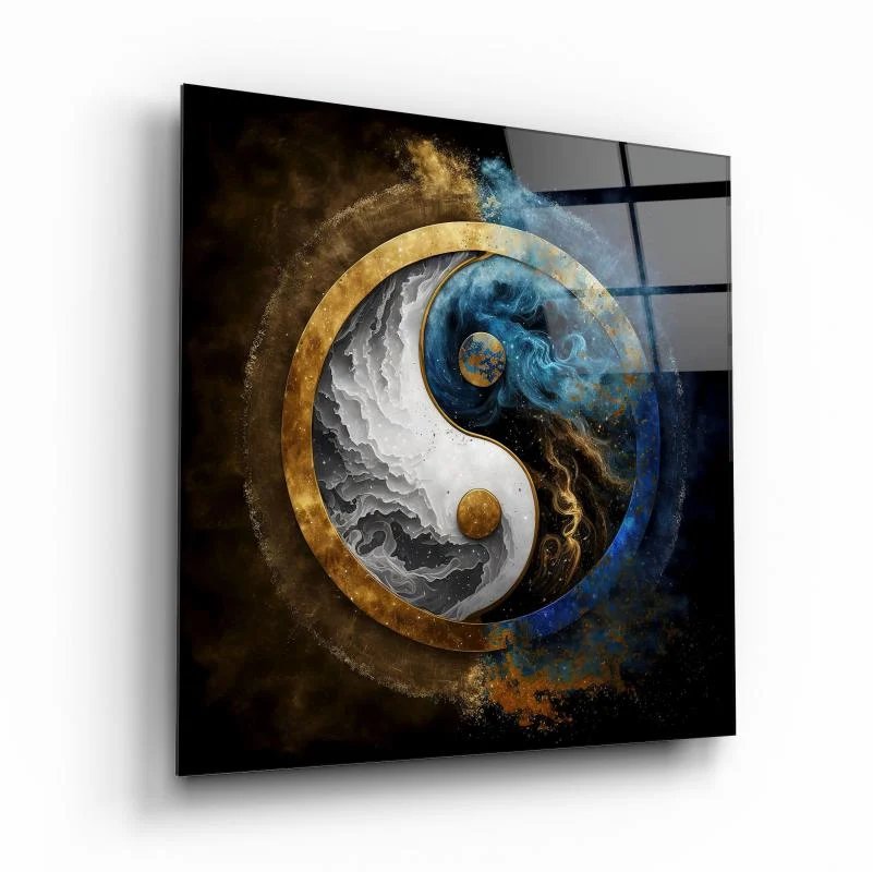 Celestial Yin Yang Square Glass Wall Art, front angled view