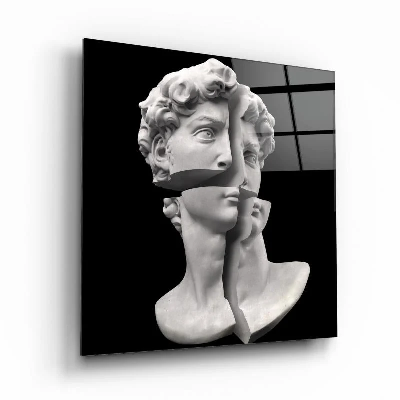 Fragmented David Bust Square Glass Wall Art, front angled view