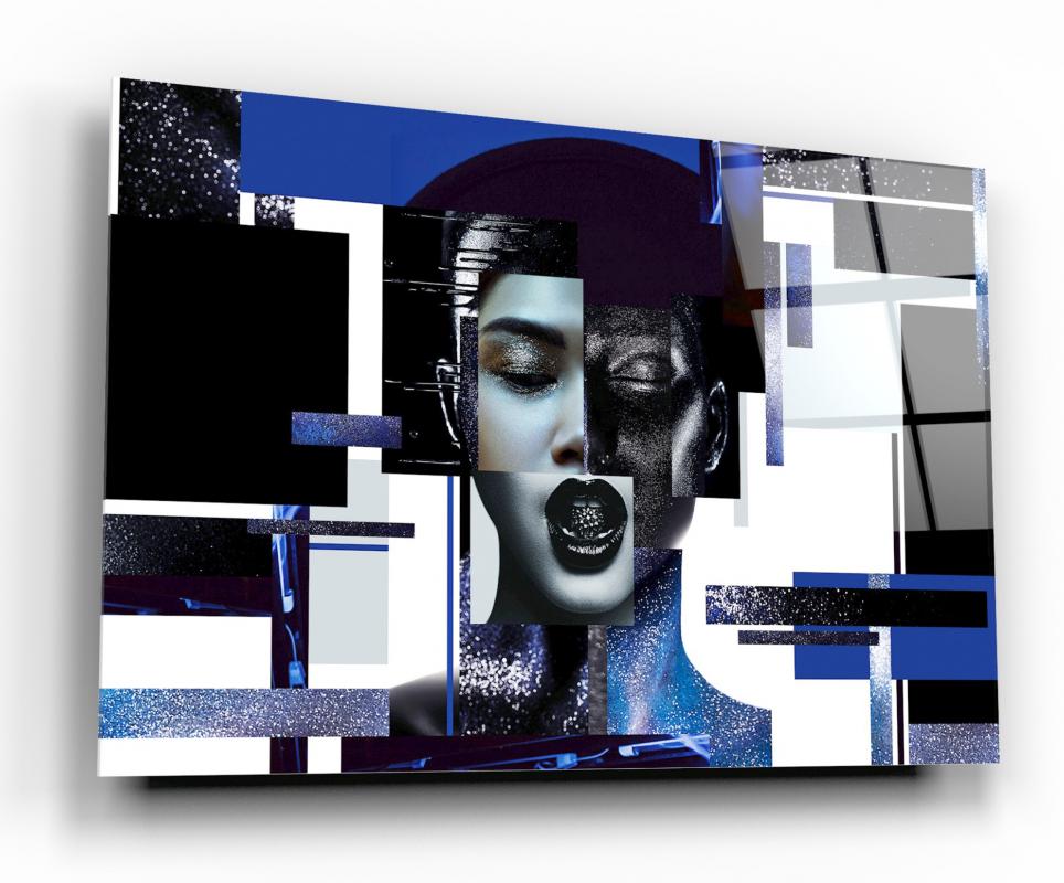 Deep Blue Modern Woman Portrait Tempered Glass Wall Art, primary product view, model GA1029