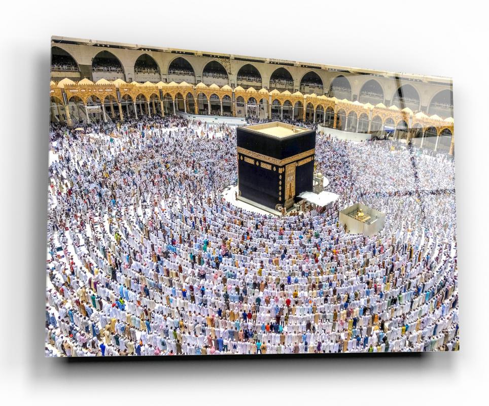 Monochrome Kaaba Sanctuary Tempered Glass Wall Art, primary product view, model GA1091