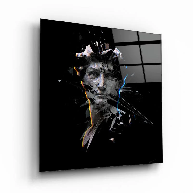 Fragmented Classical Portrait Square Glass Wall Art, front angled view