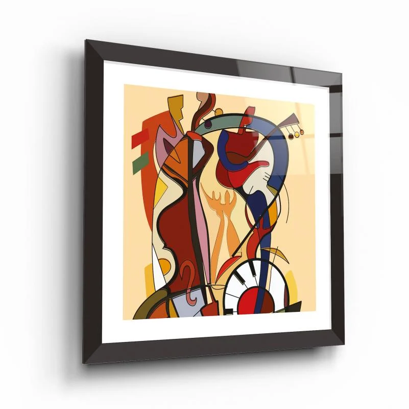 Abstract Guitarist Composition Square Glass Wall Art, front angled view