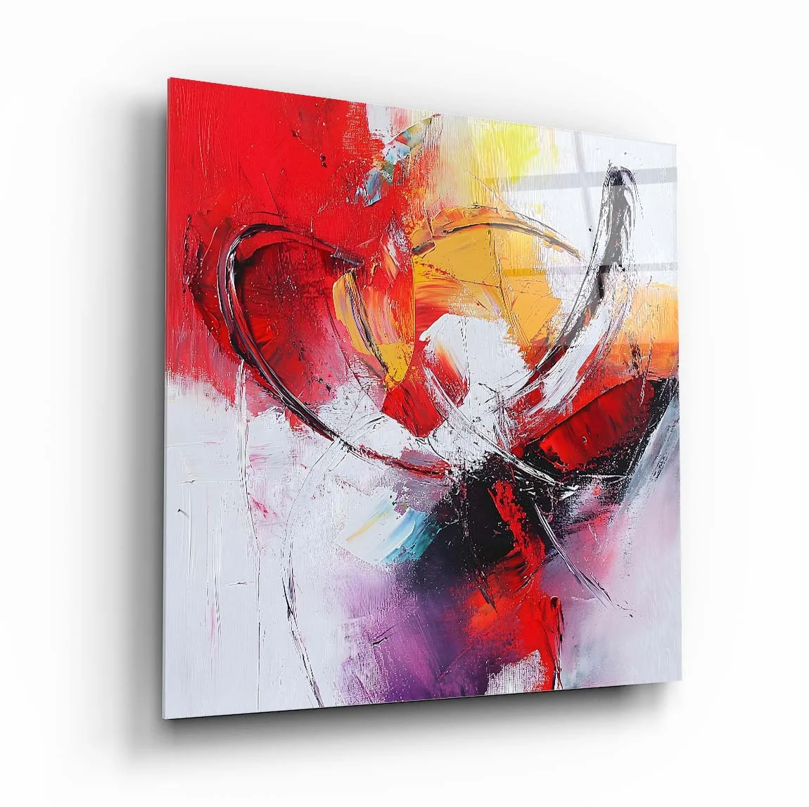 Crimson Magenta Gesture Square Glass Wall Art, front angled view