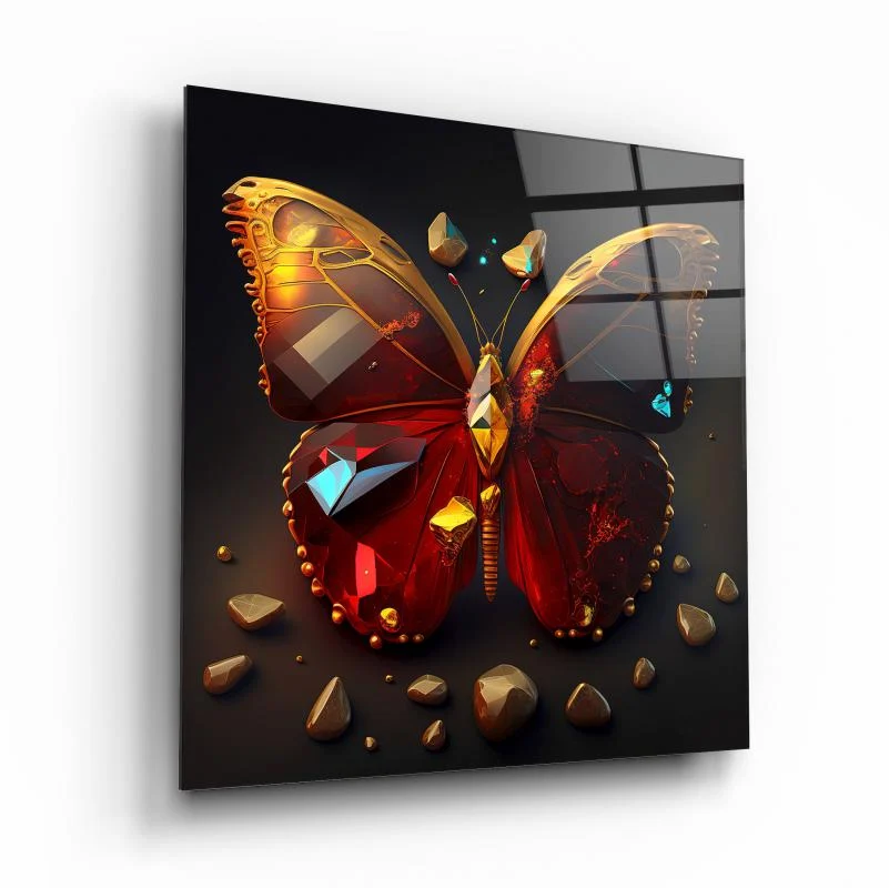 Ruby Crystal Butterfly Square Glass Wall Art, front angled view
