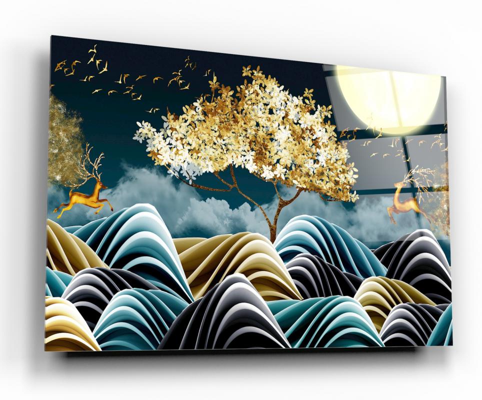 Gold Contemporary Decorative Art Tempered Glass Wall Art, primary product view, model GA1034