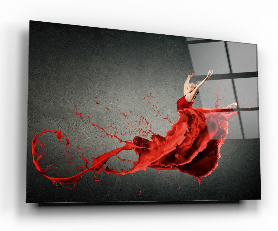 Warm Red Contemporary Decorative Art Tempered Glass Wall Art, primary product view, model GA1060