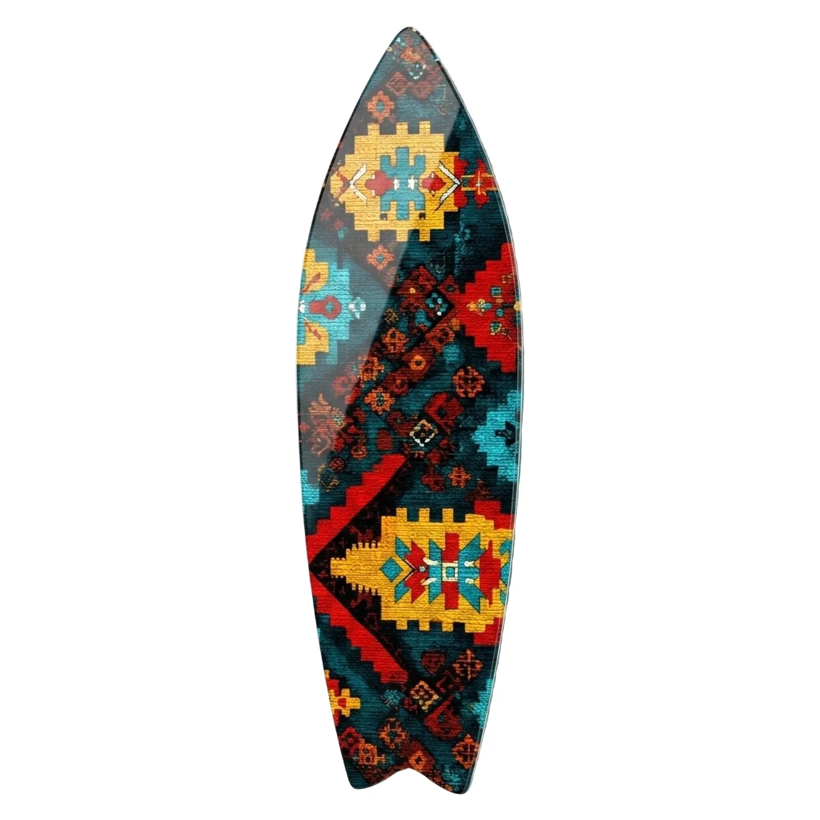 Anatolian Kilim Pattern Surfboard Glass Wall Art, front product view on a neutral background