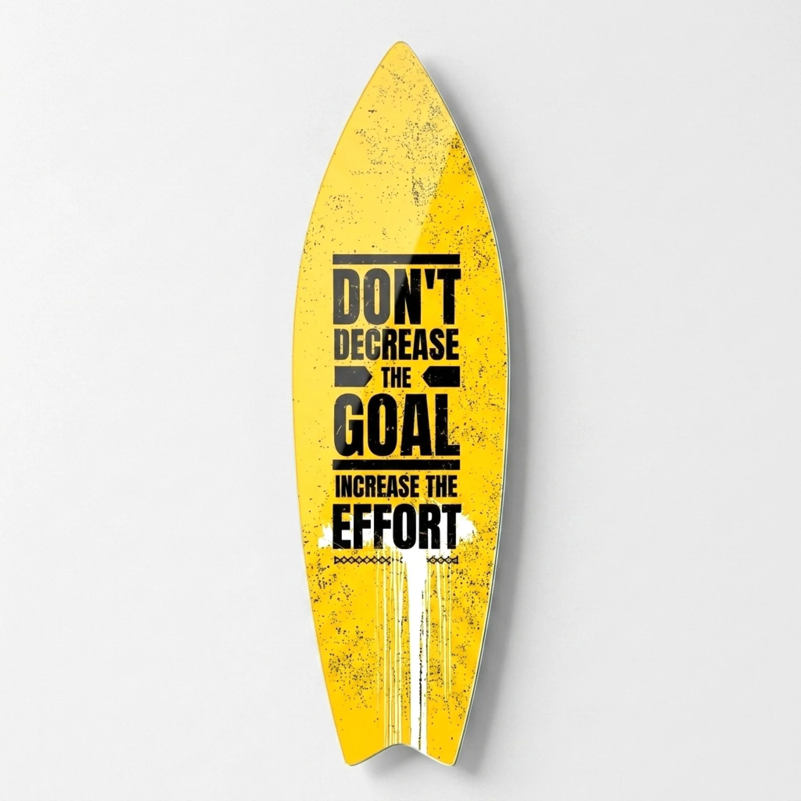 Increase the Effort Motivation Surfboard Glass Wall Art, front product view on a neutral background
